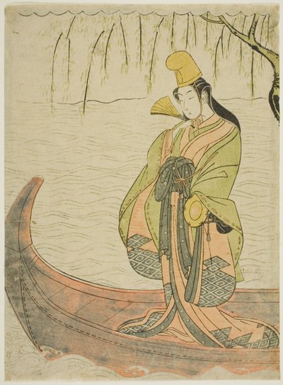 Danzatrice Shirabyoshi in piedi nella barca Asazuma da Suzuki Harunobu
