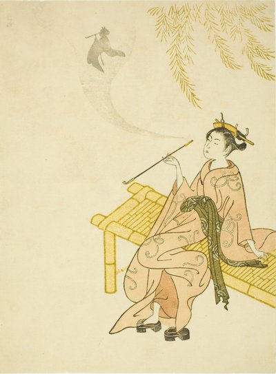 Fumare su una panchina da Suzuki Harunobu