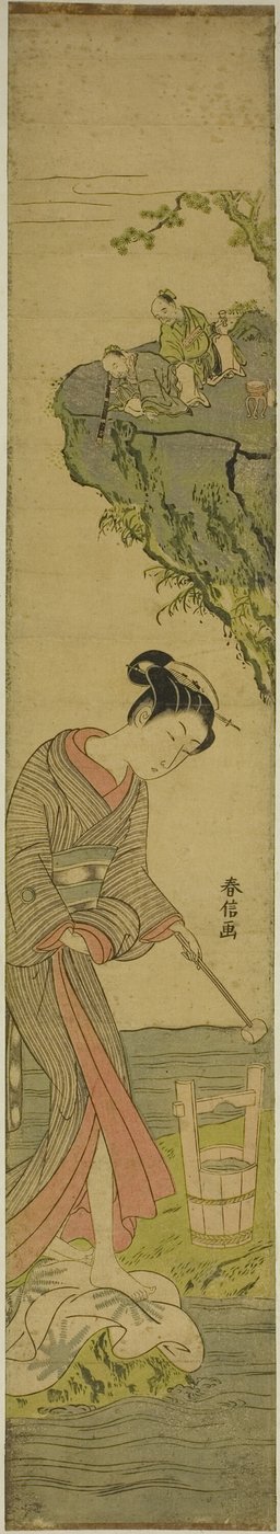 Due Saggi che Guardano una Bellezza che Calpesta il Tessuto (parodia di Kume Sennin) da Suzuki Harunobu