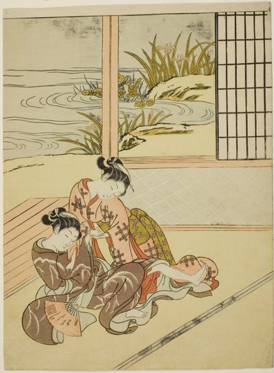 Due donne che lottano per un ventaglio da Suzuki Harunobu