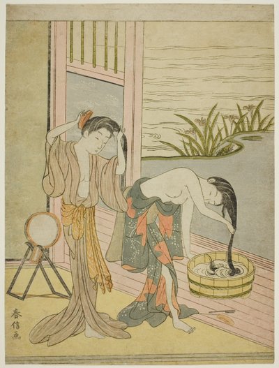 Due donne che si lavano i capelli da Suzuki Harunobu