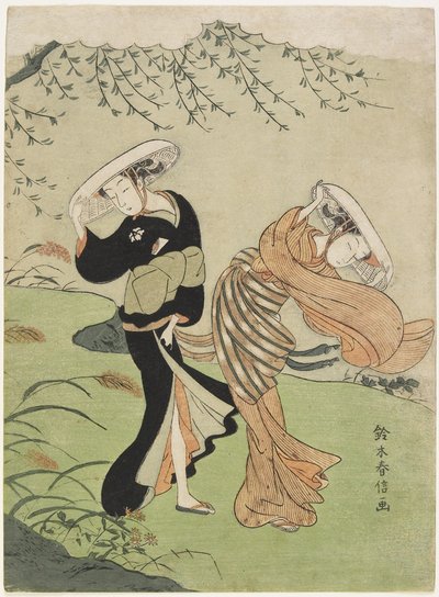 Due donne in forte vento da Suzuki Harunobu