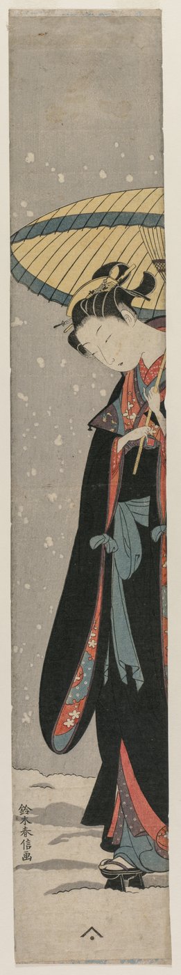 Donna Bihin con parasole nella neve dalla serie Mu Tamagawa da Suzuki Harunobu