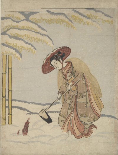 Donna che scava germogli di bambù nella neve, o parodia di Meng Zong Moso, da Ventiquattro..., ca. 1765 da Suzuki Harunobu