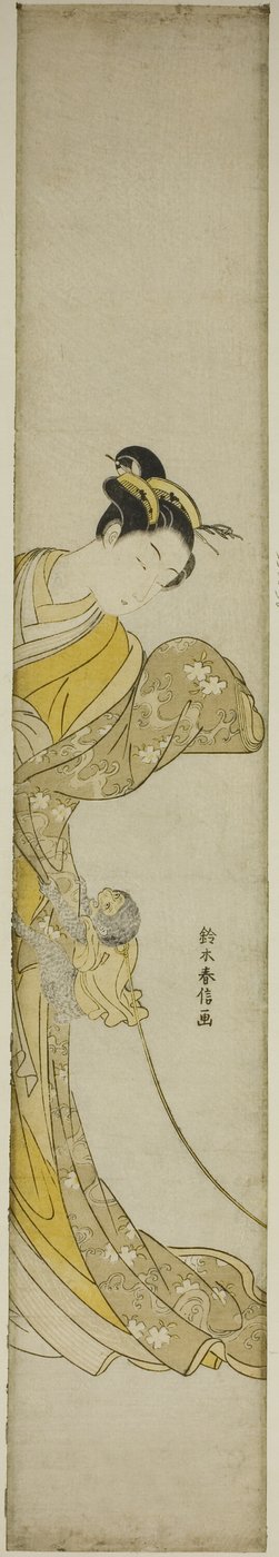 Donna con scimmia domestica da Suzuki Harunobu