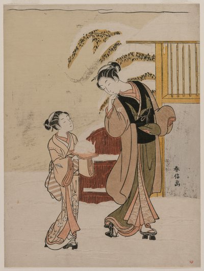 Giovane donna che ammira un coniglio di neve, fine 1760s da Suzuki Harunobu