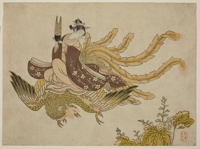 Giovane donna che cavalca una fenice da Suzuki Harunobu