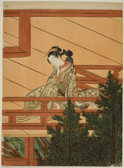 Giovane Donna Seduta sul Balcone del Tempio di Kiyomizu da Suzuki Harunobu