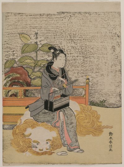 Gioventù che rappresenta Monju, Dio della Saggezza su un leone, c. 1767 da Suzuki Harunobu