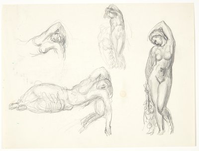 Studio di foglio con quattro schizzi per le figure "Eva" e "Ragazza dormiente" da Svend Rathsack