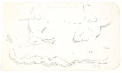 "Donne fluttuanti". Foglio di studio dopo rilievi a Borobudur, Giava. da Svend Rathsack