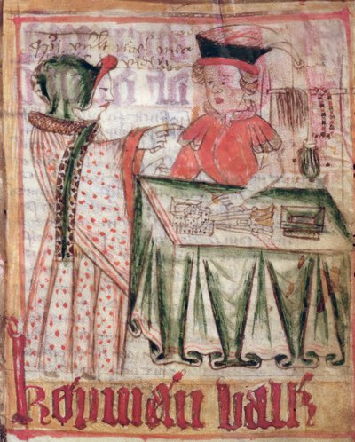 Interno di un negozio, dai Codici di Legge Nazionali di Magnus Eriksson, c.1450 da Swedish School