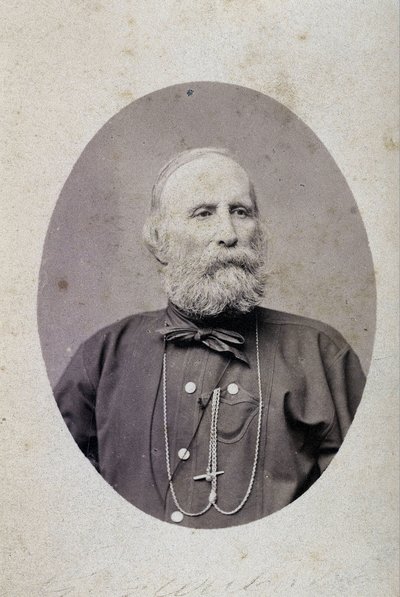 Giuseppe Garibaldi (1807-1882), politico italiano. Circa 1875. Fotografia del laboratorio Lacomée e Lacroix. Ginevra. da Swiss Photographer