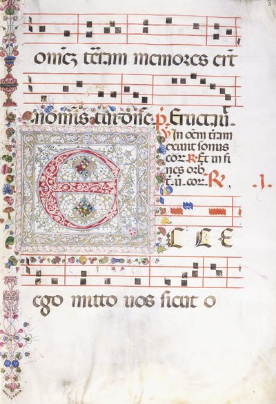 Una grande iniziale decorata "E", c.1500 da Swiss School