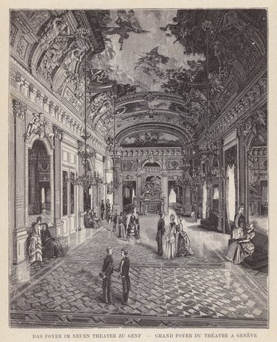 Il foyer del nuovo teatro di Ginevra (incisione) da Swiss School