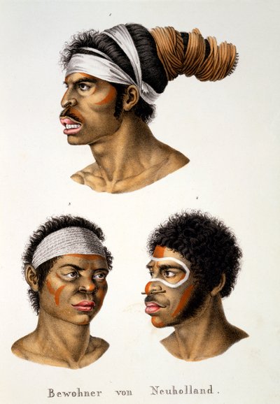 Nativi della Nuova Olanda (Australia), da Studio etnologico di vari tipi razziali di vari continenti, di C.I. Brodtmann, 1824 da Swiss School