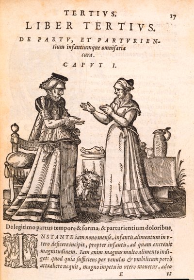 Infermiera che cura un paziente con una mano ferita, da De Concepta et Generatione Hominis di Jakob Ruf, 1587 da Swiss School