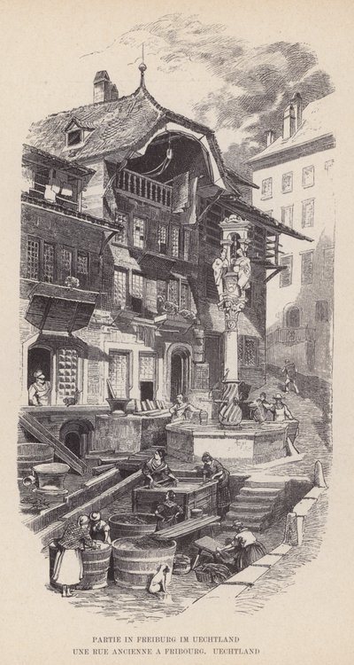 Parte di Friburgo, Una Strada Antica a Friburgo, Uechtland (incisione) da Swiss School