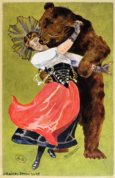 Cartolina da Berna raffigurante una donna e un orso, c.1900 da Swiss School