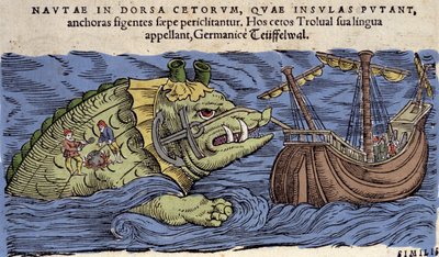 Mostro marino e nave, illustrazione da 