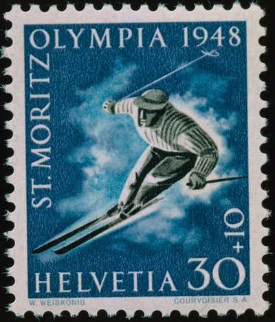 Francobollo commemorativo delle Olimpiadi invernali del 1948 da Swiss School