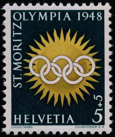 Francobollo commemorativo delle Olimpiadi invernali del 1948 da Swiss School