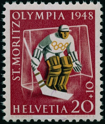 Francobollo commemorativo delle Olimpiadi invernali del 1948 da Swiss School