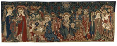 Arazzo dorsale che raffigura quattro scene della Vita della Vergine, da Basilea, c.1450-75 da Swiss School