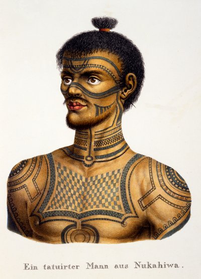Uomo tatuato di Nukahiwa, da Ethnological Study of Various Racial Types from Various Continents, di C.I. Brodtmann, pubblicato nel 1824 da Swiss School
