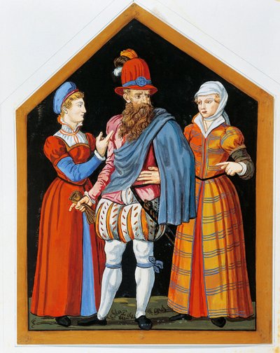 “Due prostitute e il protettore” Dipinto anonimo del XVI secolo (dipinto) da Swiss School