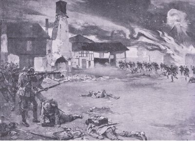 Combattimenti di strada al confine franco-tedesco: un attacco francese alla guardia prussiana, da History of the Great War Vol 3 pubblicato da Waverley Book Co Limited, c.1920 da Sydney Adamson