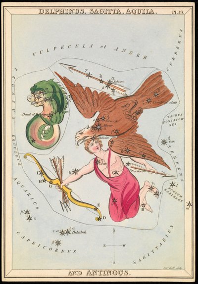 Delphinus, Sagitta, Aquila e Antinous, c.1825 da Sydney Hall