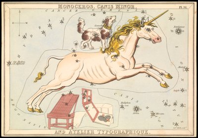 Monoceros, Canis Minor e Atelier Typographique, c.1825 da Sydney Hall