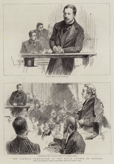 La Commissione Parnell alla Royal Courts of Justice (incisione) da Sydney Prior (after) Hall
