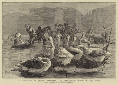 Una differenza di opinione, bipedi piumati e non piumati nel gelo da Sydney Prior Hall