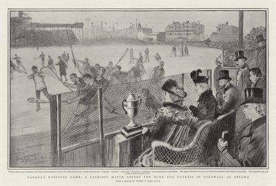 Il gioco nazionale del Canada, una partita di lacrosse davanti al Duca e alla Duchessa di Cornwall a Ottawa da Sydney Prior Hall