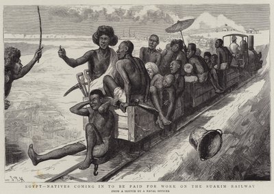 Egitto, nativi che vengono pagati per il lavoro sulla ferrovia di Suakim da Sydney Prior Hall