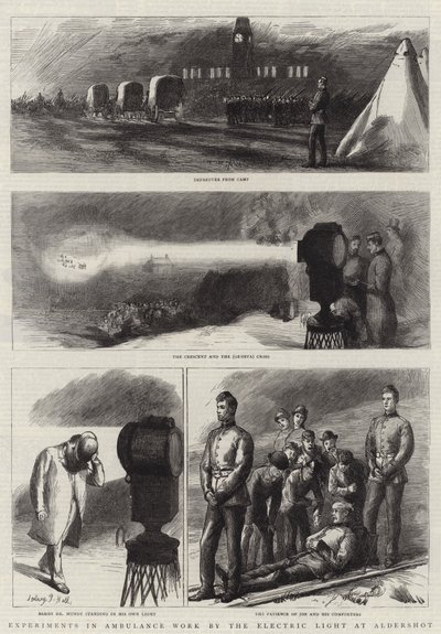 Esperimenti di Lavoro in Ambulanza con la Luce Elettrica ad Aldershot da Sydney Prior Hall