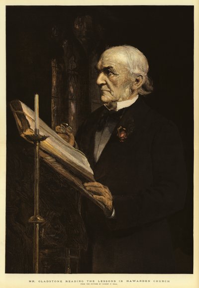 Mr Gladstone legge le lezioni nella chiesa di Hawarden da Sydney Prior Hall