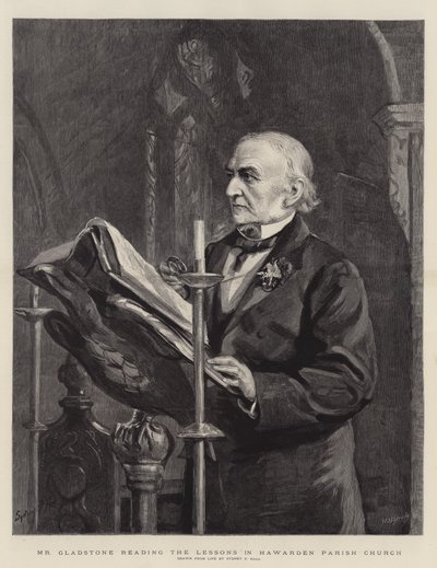 Mr Gladstone che legge le lezioni nella Chiesa Parrocchiale di Hawarden da Sydney Prior Hall