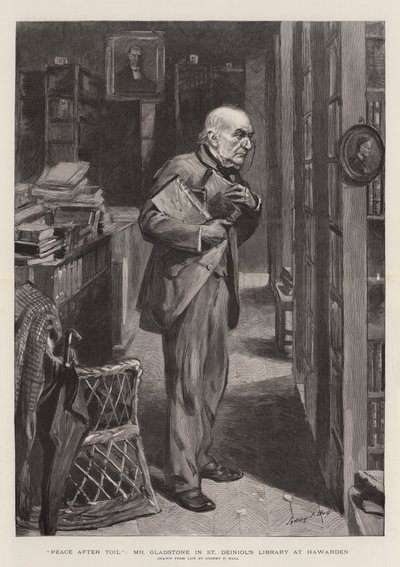 Pace dopo la Fatica, Mr Gladstone nella Biblioteca di St Deiniol a Hawarden da Sydney Prior Hall