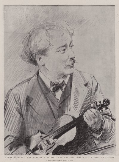 Senor Sarasate, il violinista spagnolo, che ha appena concluso una visita a Londra da Sydney Prior Hall
