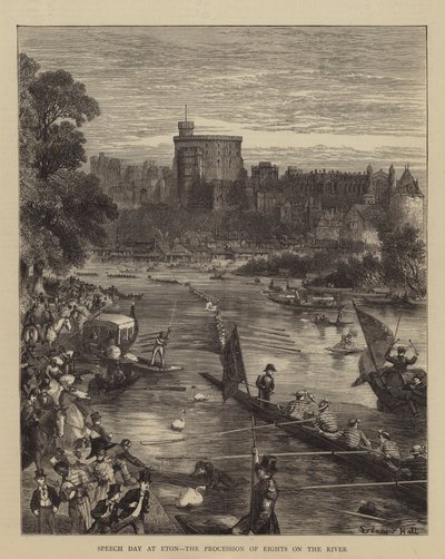 Giorno del discorso a Eton, la processione degli otto sul fiume da Sydney Prior Hall