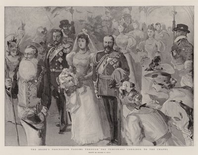 La processione della sposa che attraversa il corridoio temporaneo verso la cappella da Sydney Prior Hall