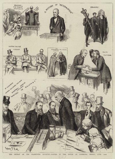 La sconfitta del ministero Gladstone, scene alla Camera dei Comuni, venerdì 12 giugno da Sydney Prior Hall