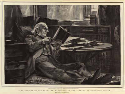 La Sera dei suoi Giorni, Mr Gladstone nella Biblioteca del Castello di Hawarden da Sydney Prior Hall