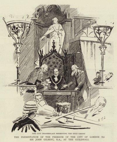 La presentazione della libertà della Città di Londra a Sir John Gilbert, RA, alla Guildhall da Sydney Prior Hall