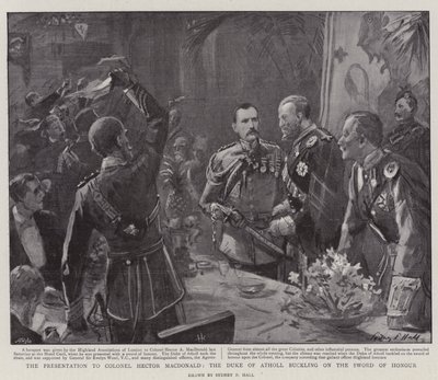 La presentazione al colonnello Hector MacDonald, il duca di Atholl che allaccia la Spada d