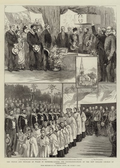 Il principe e la principessa del Galles in Danimarca, posa della prima pietra della nuova chiesa inglese a Copenaghen da Sydney Prior Hall