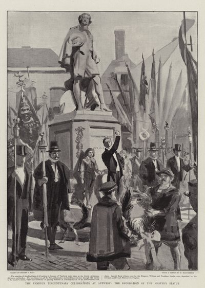 Celebrazioni del terzo centenario di Vandyck ad Anversa, la decorazione della statua del maestro da Sydney Prior Hall